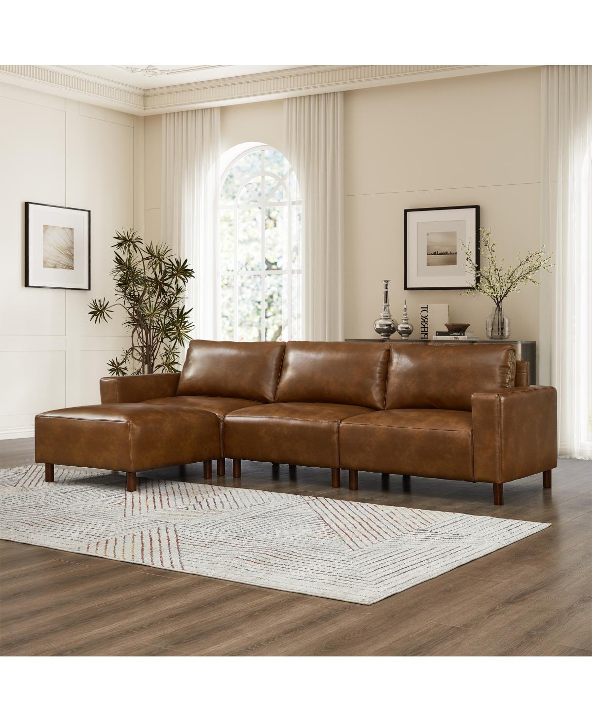 Streamdale Furniture Modern Luxury Pu Leather L-Shape Sectional Sofa with Convertible Ottoman
