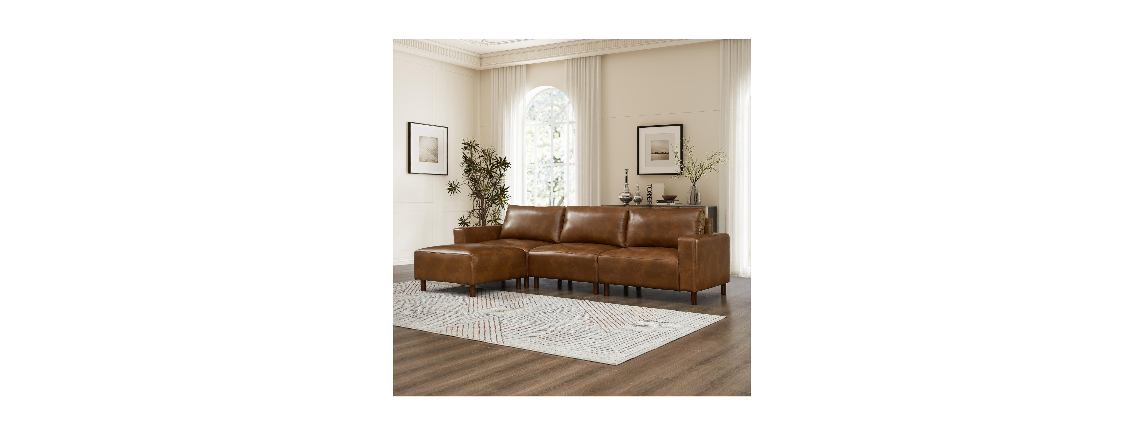 Streamdale Furniture Modern Luxury Pu Leather L-Shape Sectional Sofa with Convertible Ottoman