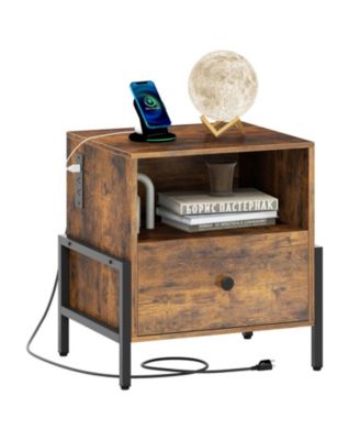 Nightstand with Charging Station and Drawer Sofa Side Table