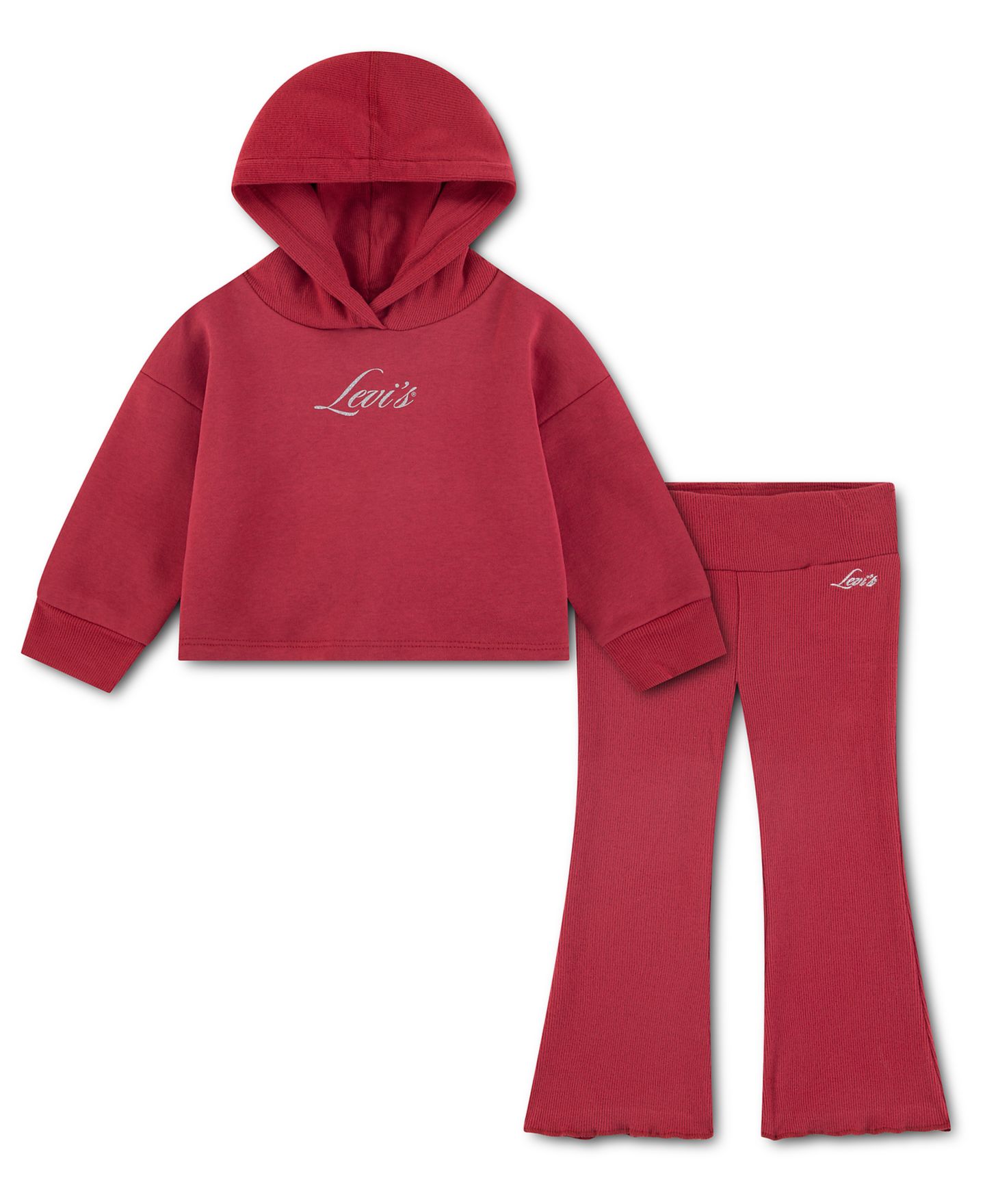 Levi's Baby Girls' Hoodie and Ribbed-Flared Pants, 2-Piece Set, цвет: Глубокий бордово-красный — фото 1