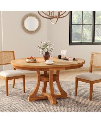 Extendable Round Rubber Wood Dining Table, 47"-59" Adjustable Kitchen Table