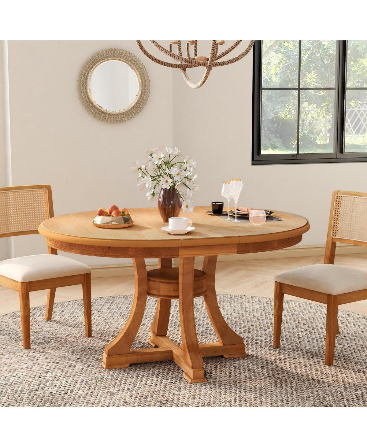 Streamdale Furniture Streamdale Extendable Round Rubber Wood Dining Table, 47"-59" Adjustable Kitchen Table