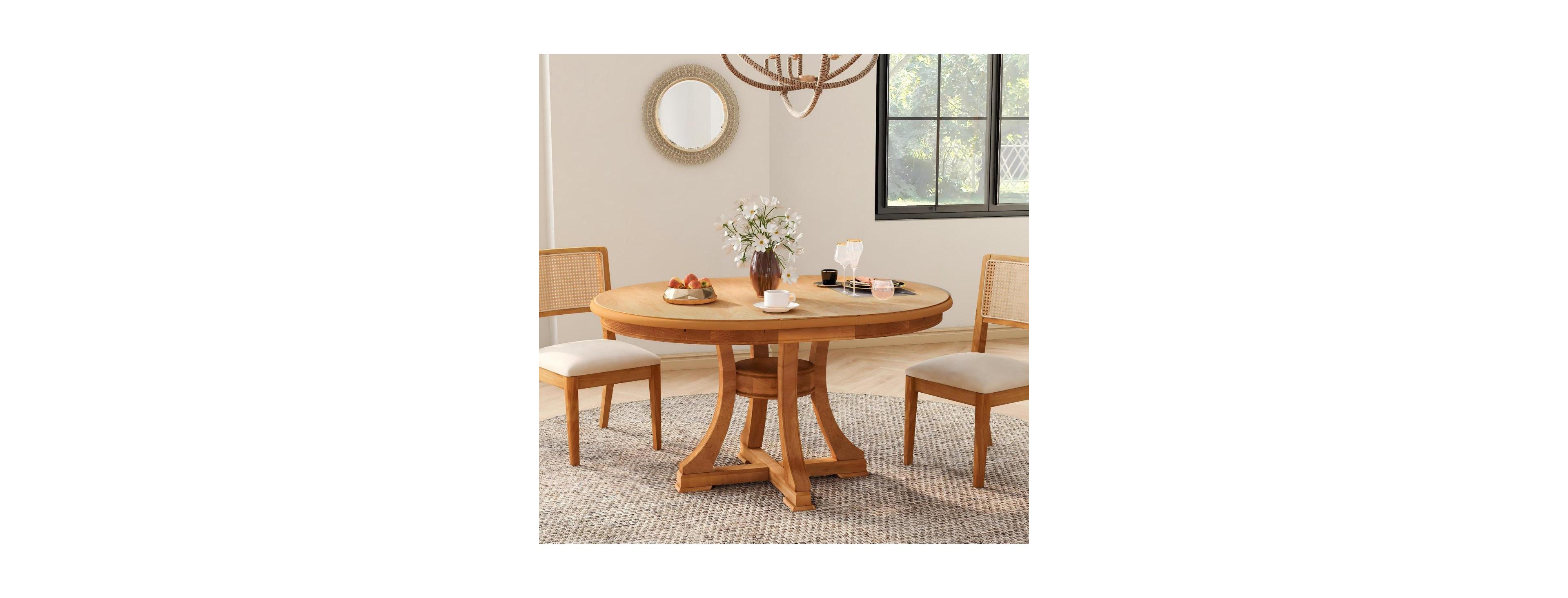 Streamdale Furniture Streamdale Extendable Round Rubber Wood Dining Table, 47"-59" Adjustable Kitchen Table