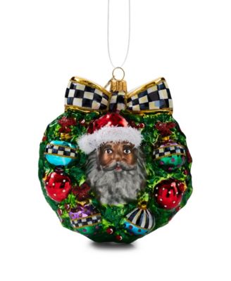 2026 Black Santa Wreath Glass Ornament