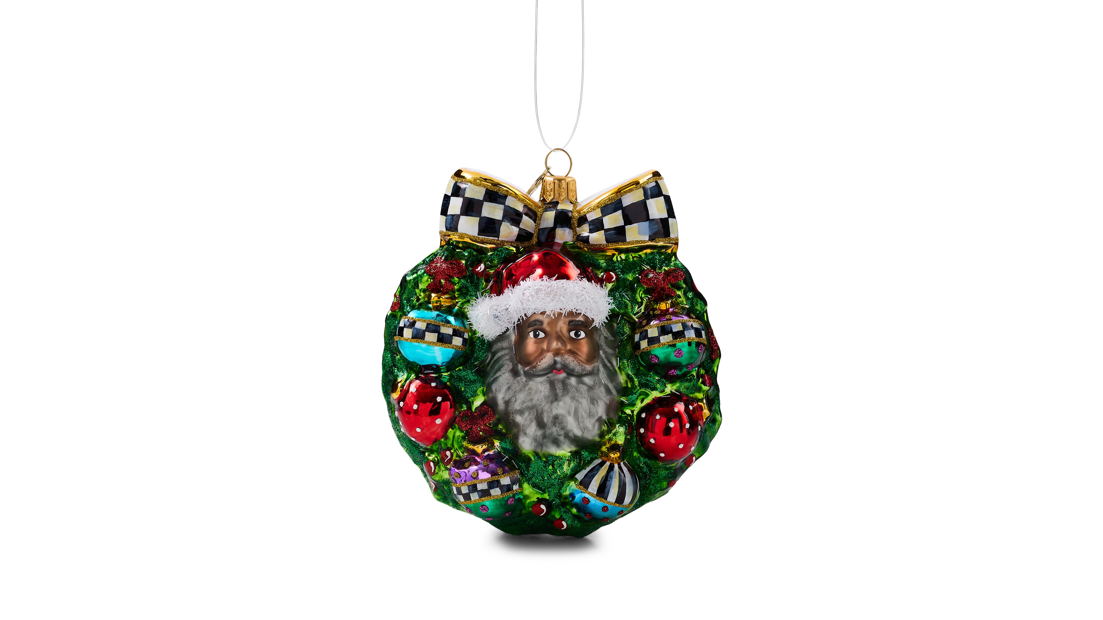 MacKenzie-Childs 2026 Black Santa Wreath Glass Ornament
