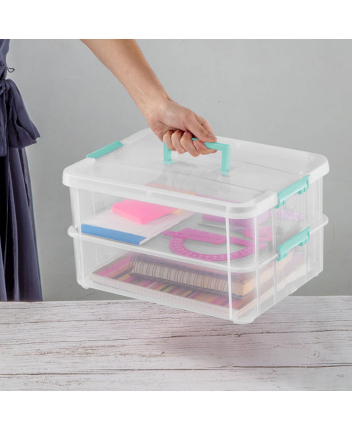 Sterilite Convenient Home 2-Tier Layer Stack Carry Storage Box