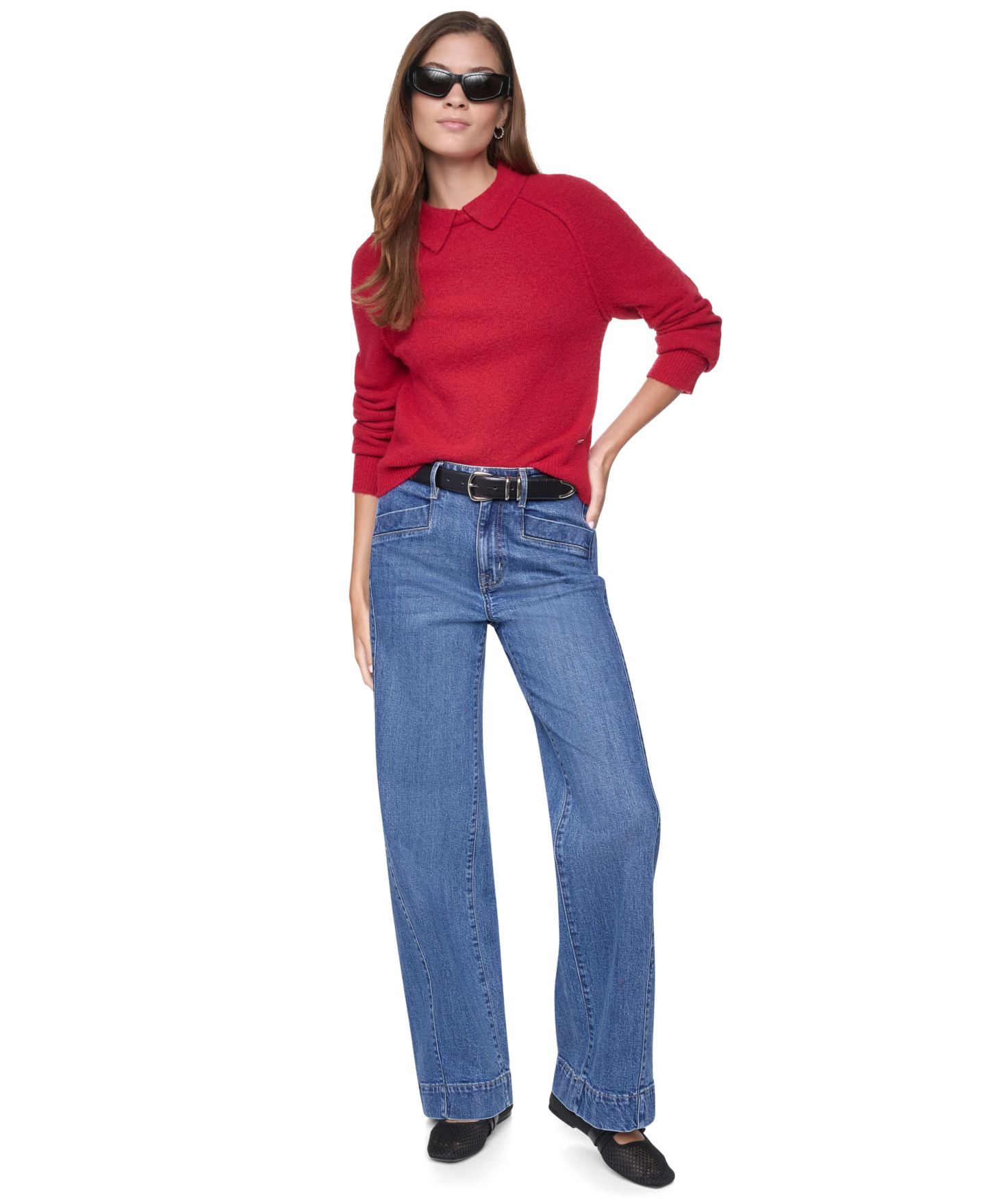 Женский свитер-поло DKNY Jeans, для невысоких, цвет: Рубиновый — фото 3