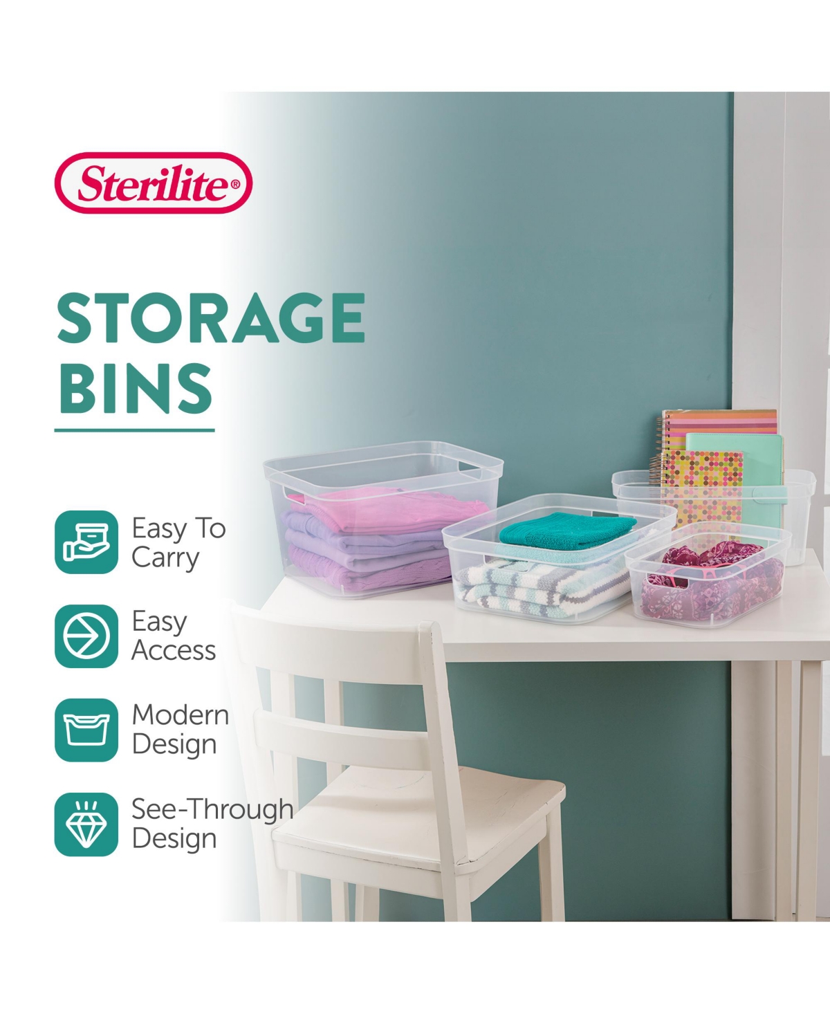 Sterilite 5.25 x 12 x 15 Inch Storage Bin w/ Carry Through Handles, Clear
