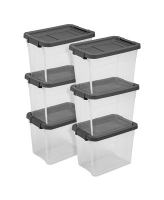 30 Qt Clear Plastic Stackable Storage Bin w/ Grey Latch Lid, 24 Pack