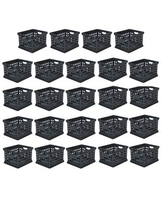 Stackable Plastic Storage Open Crate Bin Organizer Box, Black, 24 Pack