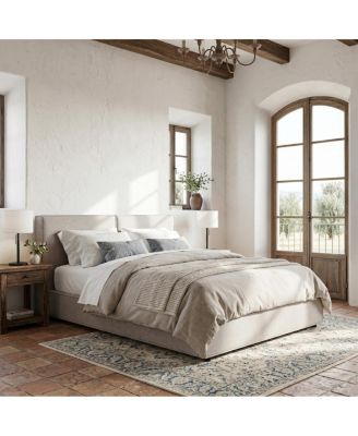 Mid-Century Modern King Platform Bed with Rattan Headboard
