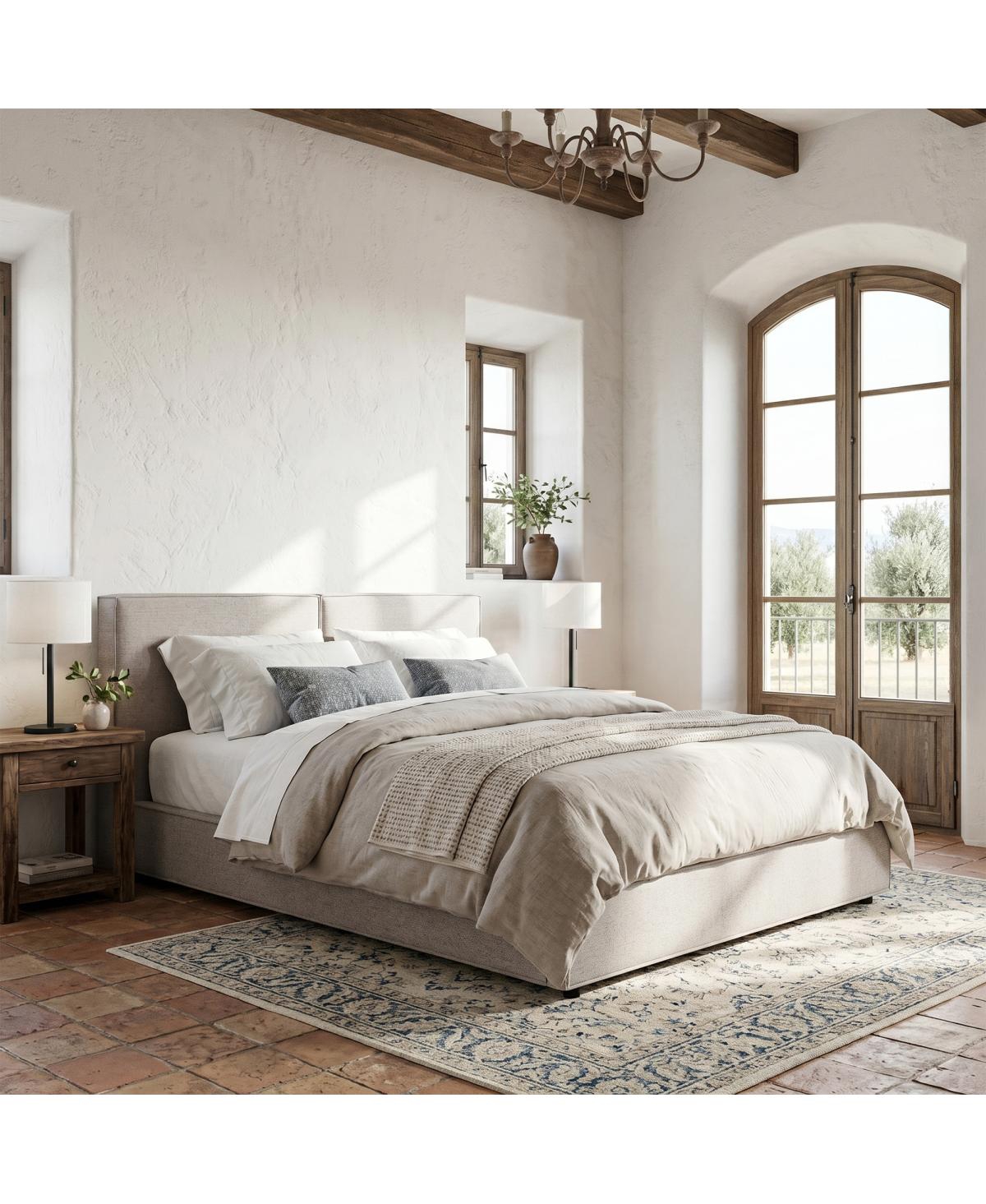 Streamdale Furniture Mid-Century Modern King Platform Bed with Rattan Headboard