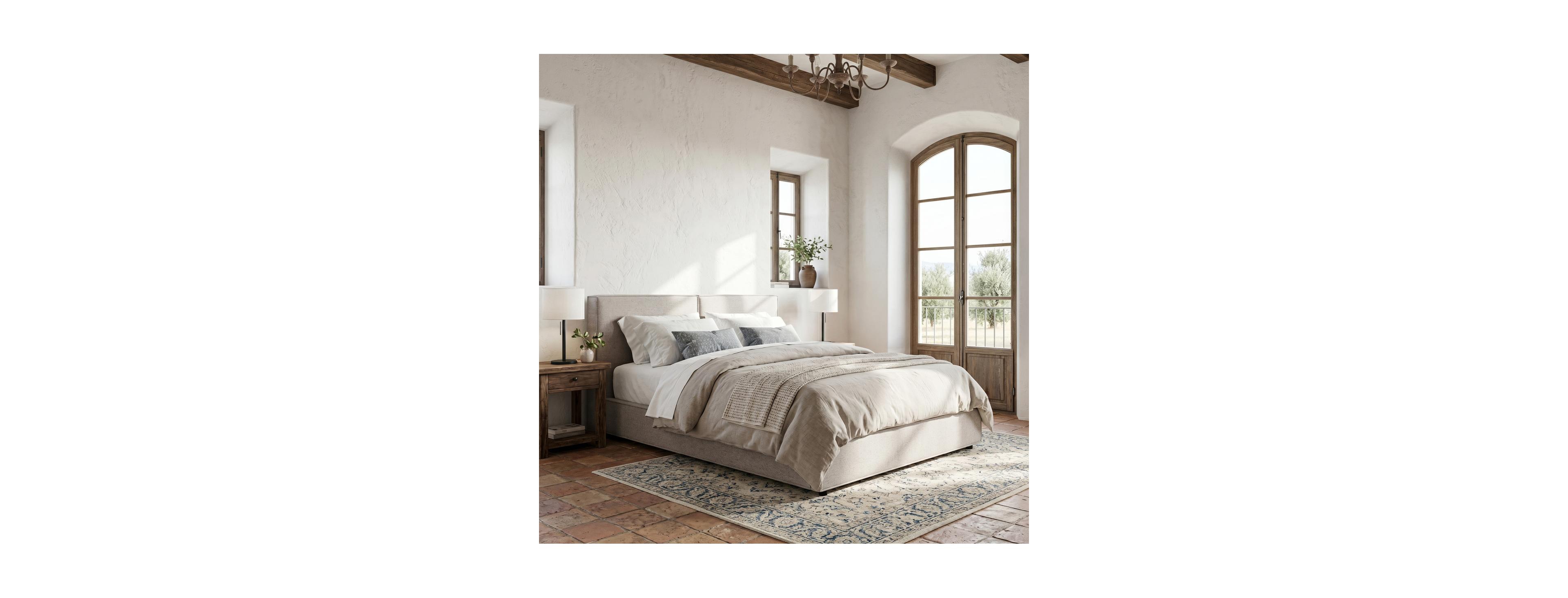 Streamdale Furniture Mid-Century Modern King Platform Bed with Rattan Headboard