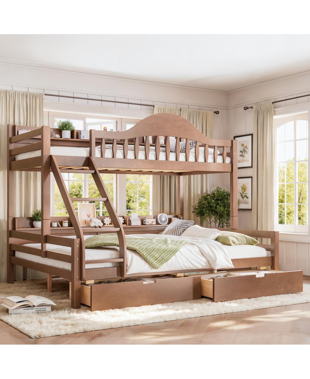 Streamdale Furniture Twin Xl Over Queen Solid Wood Bunk Bed with Storage Drawers and Shelves