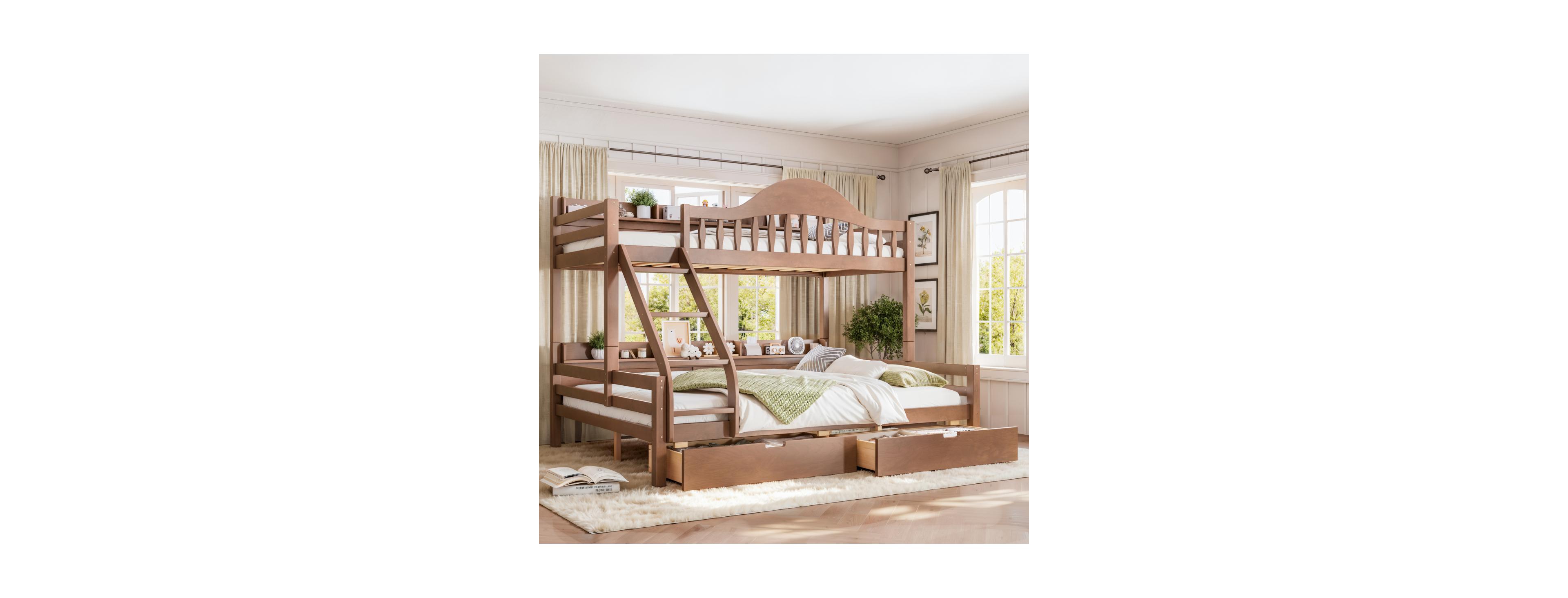Streamdale Furniture Twin Xl Over Queen Solid Wood Bunk Bed with Storage Drawers and Shelves