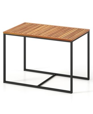 Acacia Wood Patio Dining Table with Reinforced Metal Frame