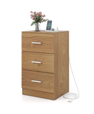 Nightstand with Charging Station End Table with 3 Storage Drawers Bedside Table for Bedroom