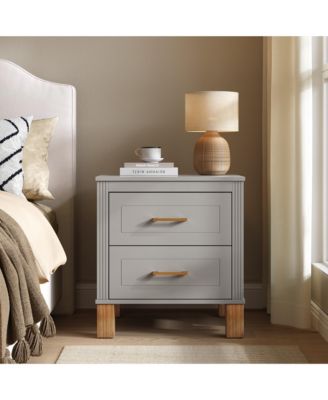 2 Drawer Fluted Nightstand, Solid Wood Leg Bedside Storage Cabinet for Bedroom and Living Room