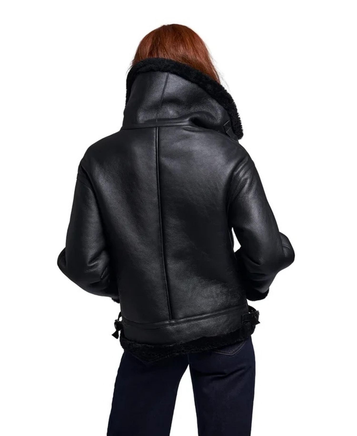 Women's Shearling Moto Oversized Collar Jacket