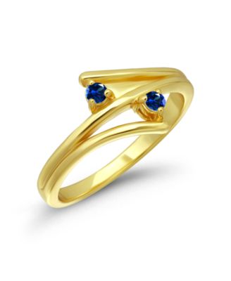 Blue Cubic Zirconia 14k Gold-Plated Bypass Pinky Ring