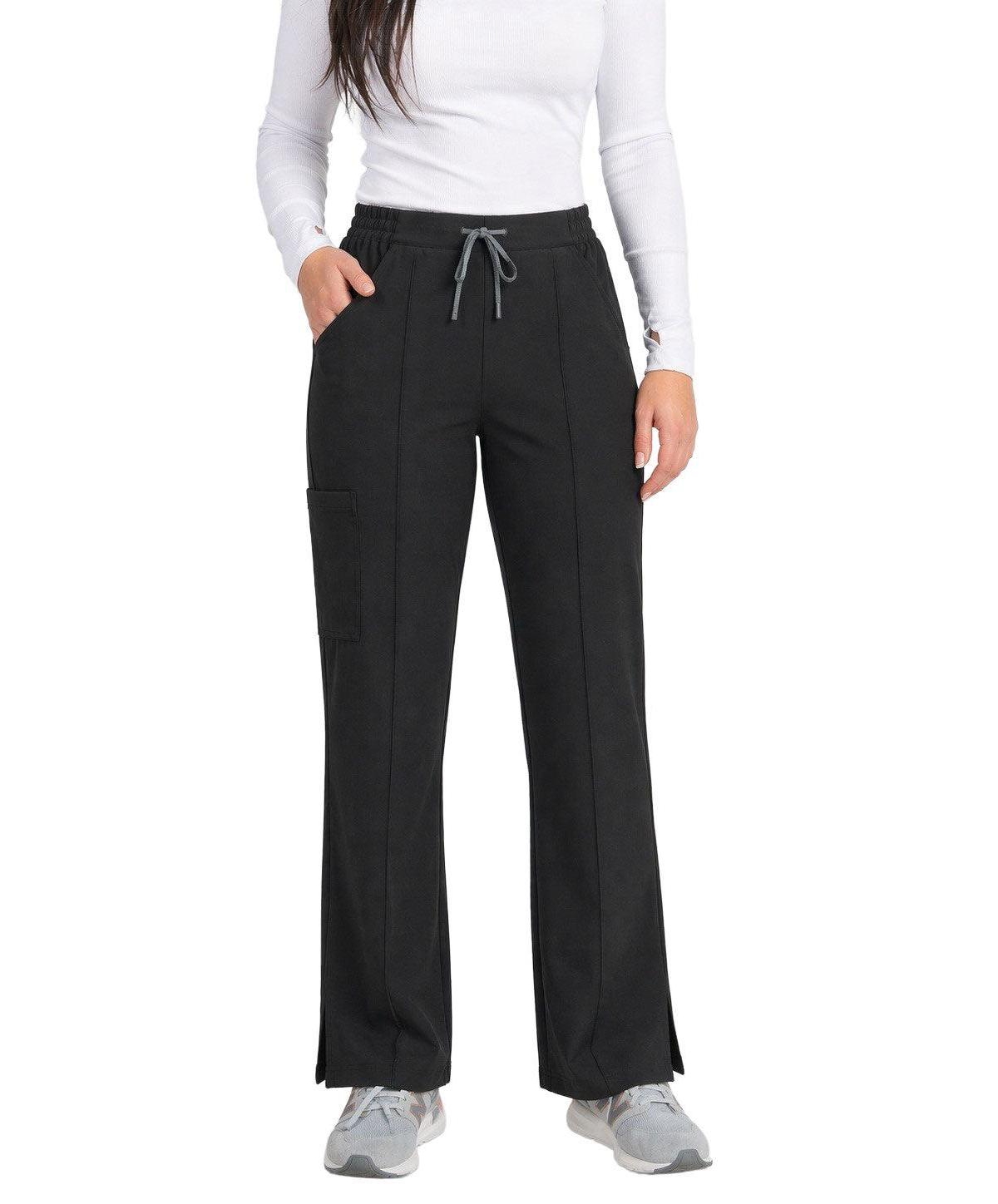 Medgear Women's 6-Pocket Boot-Cut Drawstring Scrub Pants - Black