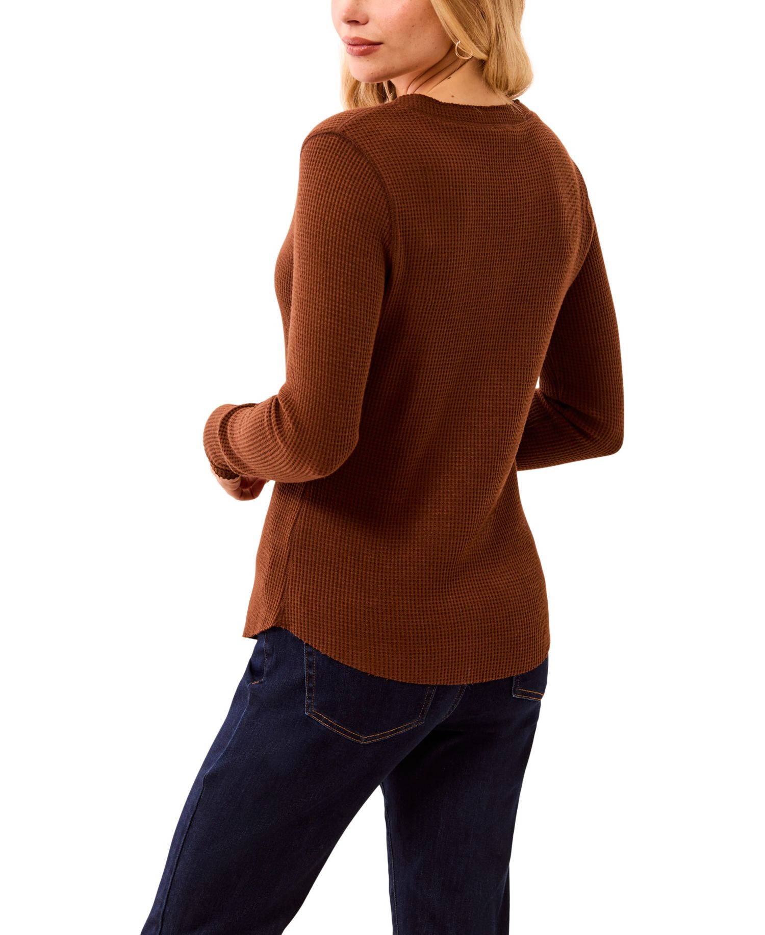 Women's Brushed Waffle Knit Henley Long Sleeve Top