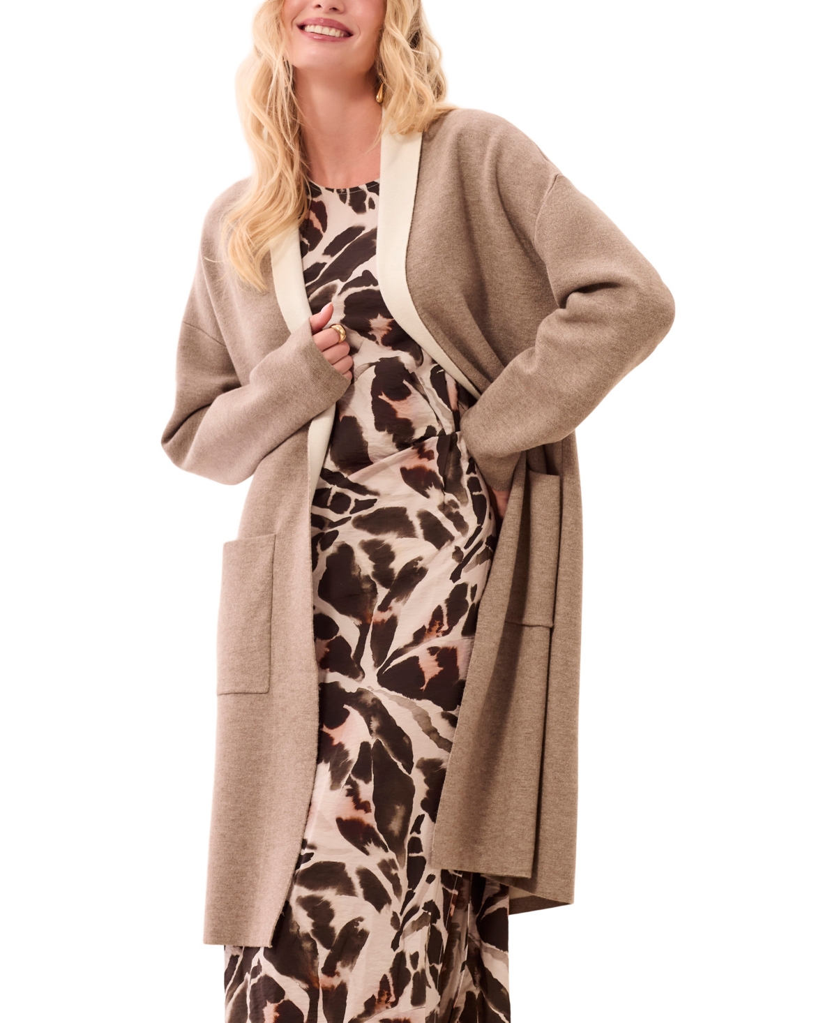 Tribal Women's Mid-length Dropped-shoulder Patch Pockets Coatigan In Neutral