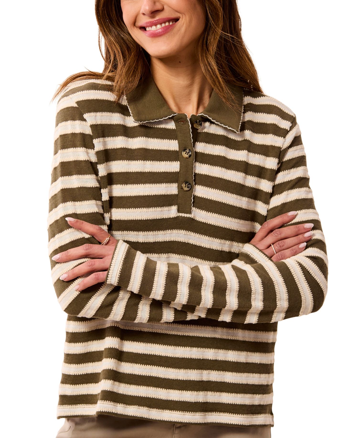 Women's Paisley Park Long-Sleeve Point-Collar Jacquard-Stripe Polo Shirt