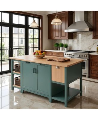  Kitchen Island with Glass Door and Cabinet