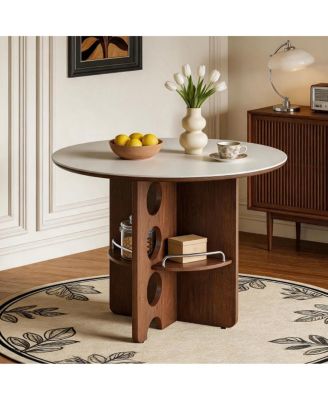 Medieval Sintered Stone Round Dining Table with Storage and Legs