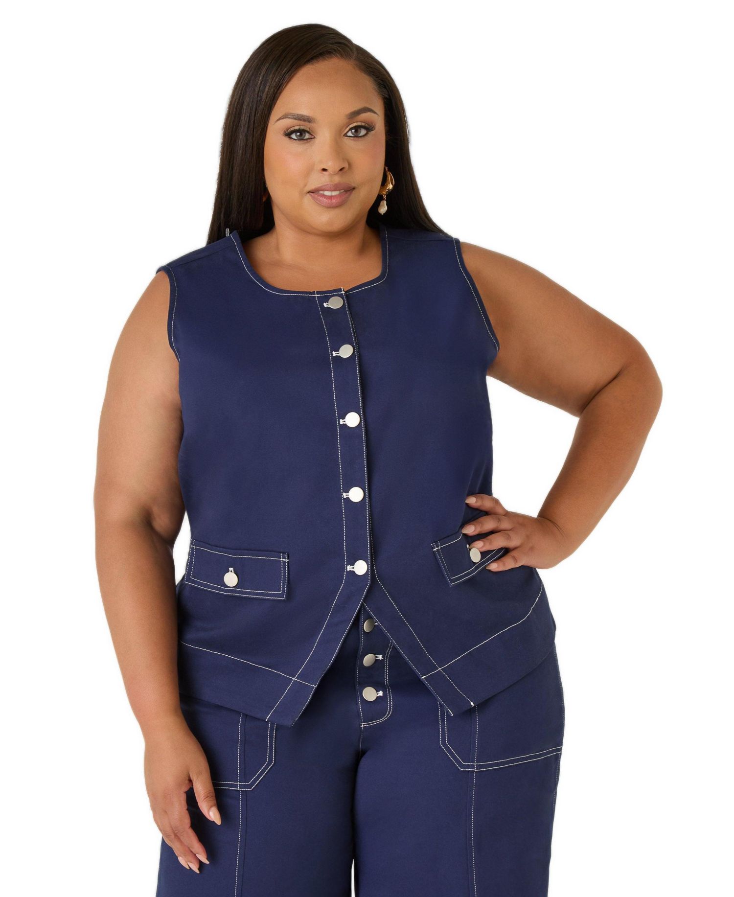 Plus Size Tailored Twill Boyfriend Vest
