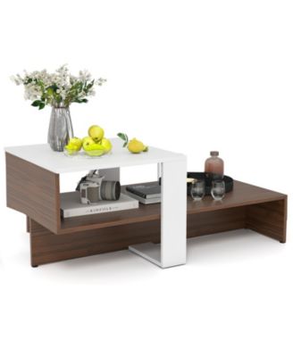 2 Tier Geometric Coffee Table with Storage Shelves for Living Room and Reception Room