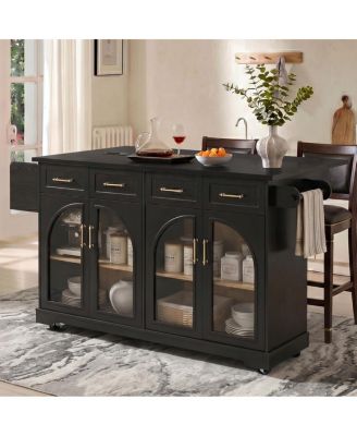  Kitchen Island with Glass Door and Cabinet