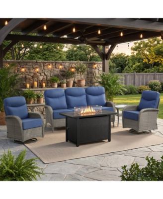 Patio Furniture Set with Fire Pit Table, Swivel Chairs, Side Table, Sofa, 5pcs Wicker Conversation Set