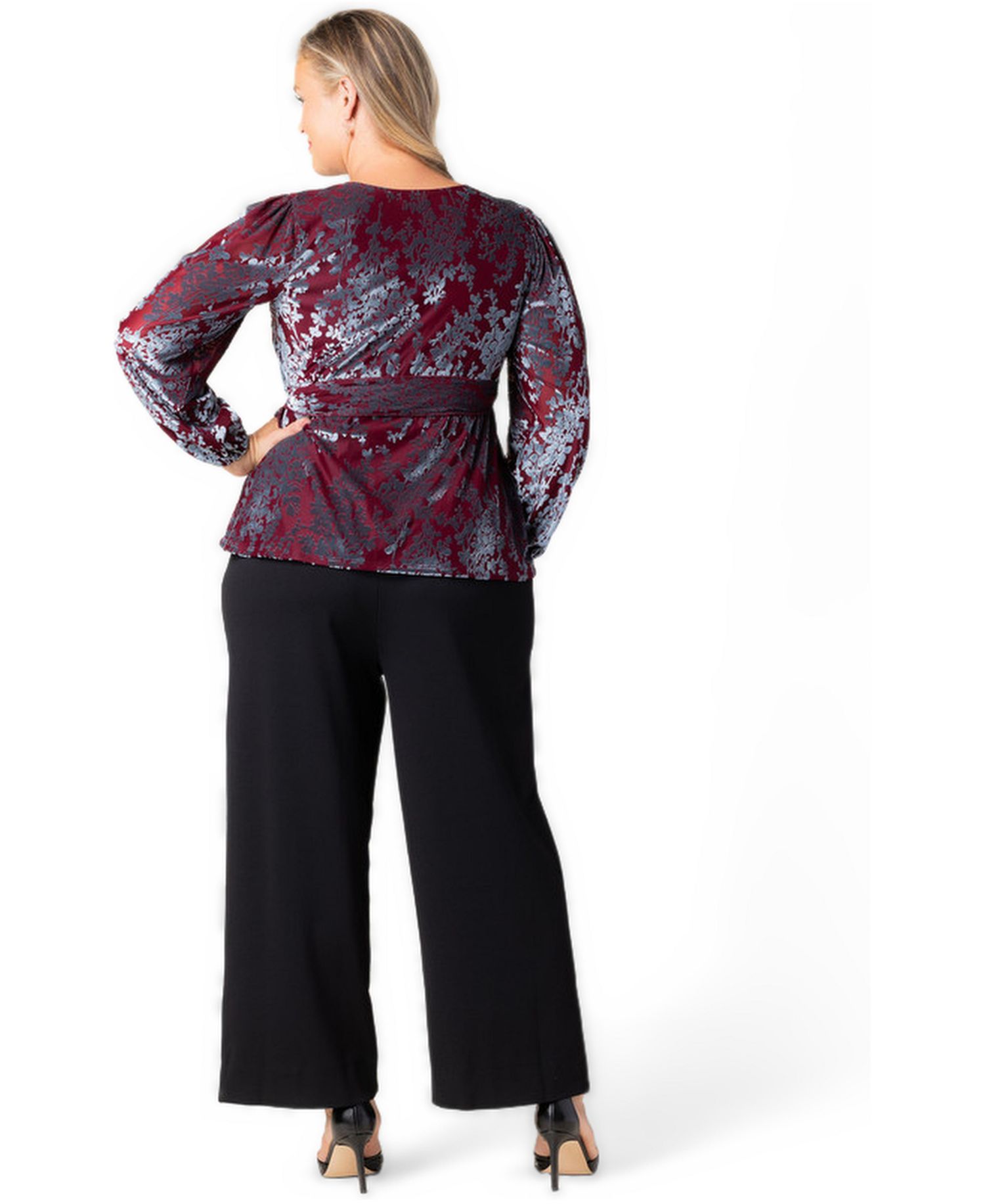 Plus Size Loretta Long-Sleeve Floral Peplum Wrap Top