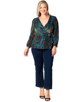 Plus Size Loretta Long-Sleeve Floral Peplum Wrap Top