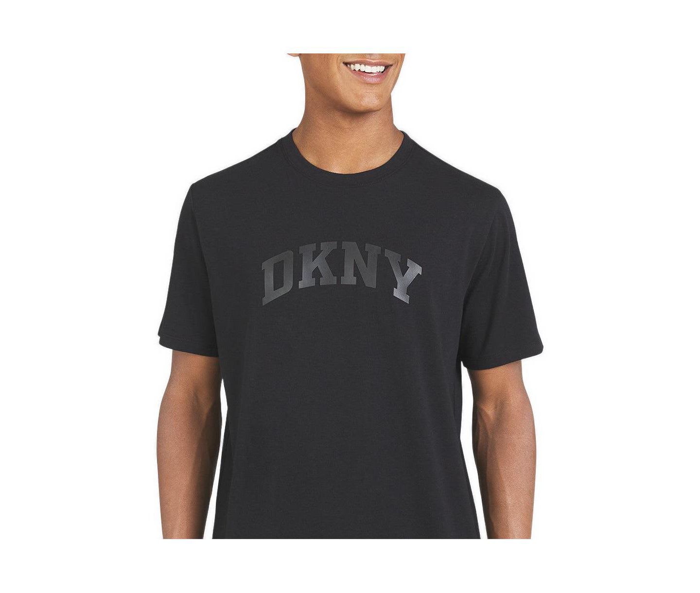 Мужская футболка DKNY Faux-Leather Logo Stretch Classic-Fit, цвет: Чёрный — фото 2
