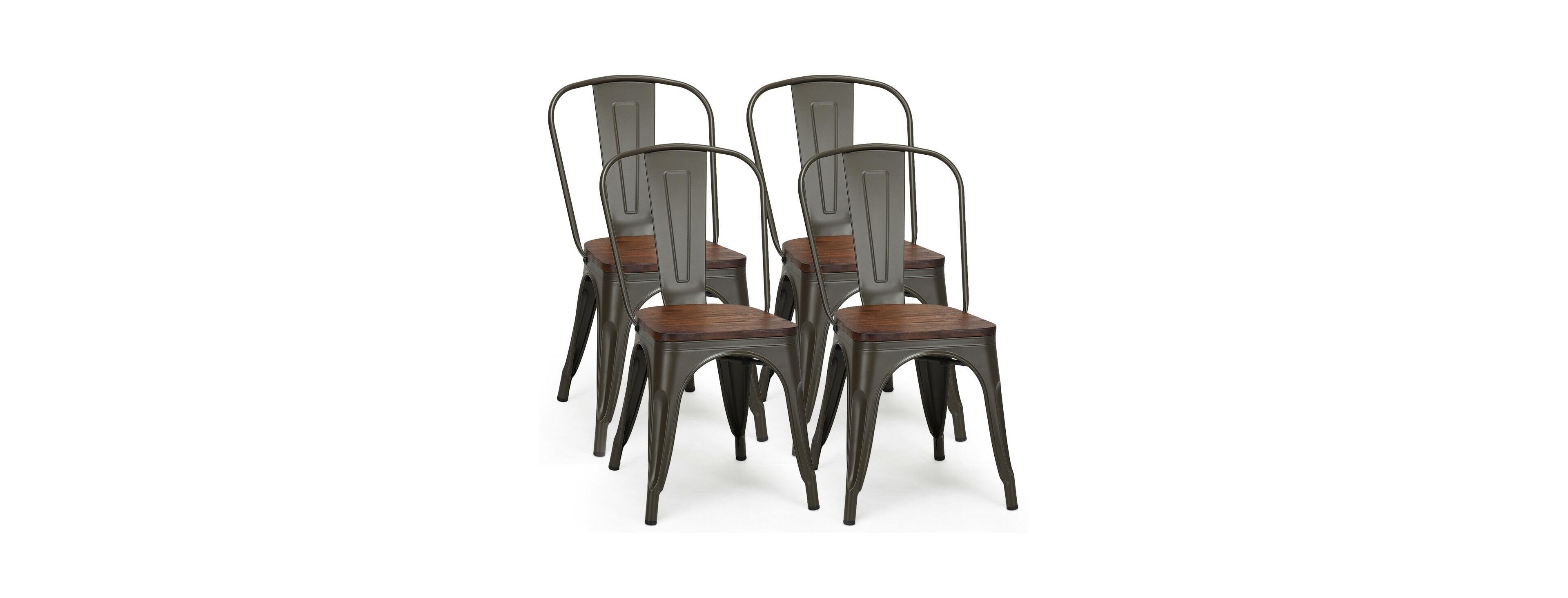 Mecale 18 Inch Height Set of 4 Stackable Style Metal Wood Dining Chair Dark