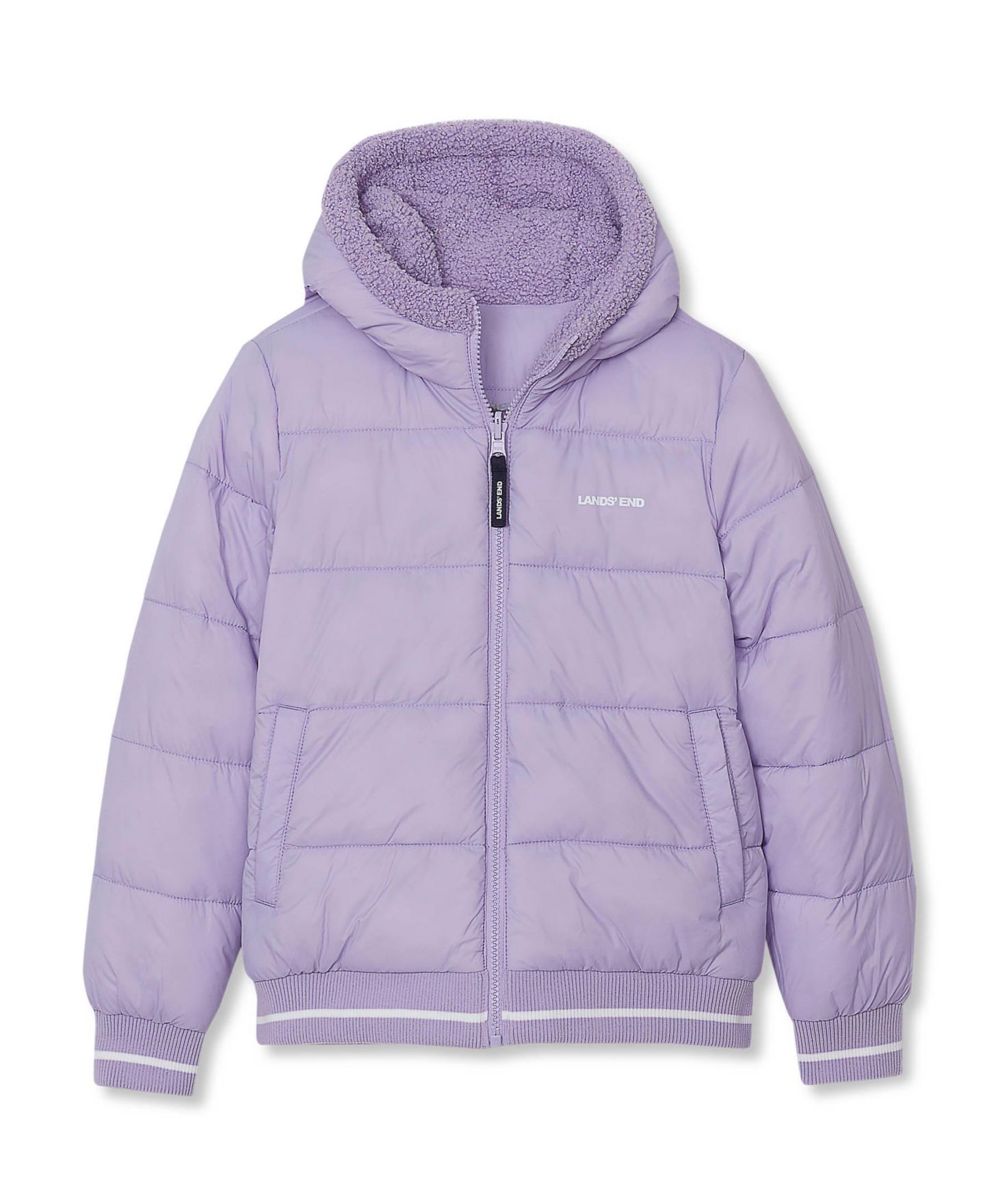 Детская куртка Lands' End FeatherFree Reversible Water-Resistant Hooded, цвет: Сиреневый — фото 3