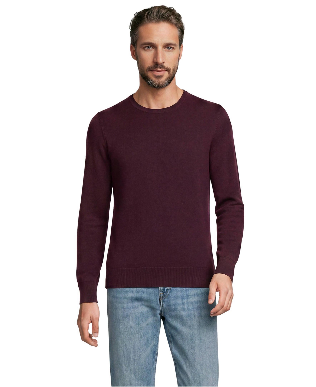 Lands' End Men's Fine Gauge Cotton Crew Neck Sweater - Lush burgundy