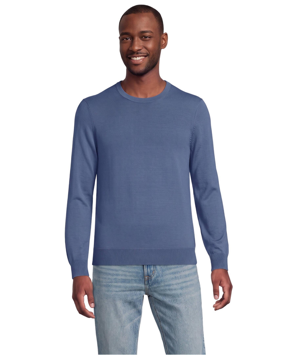 Lands' End Men's Fine Gauge Cotton Crew Neck Sweater - Nightfall blue