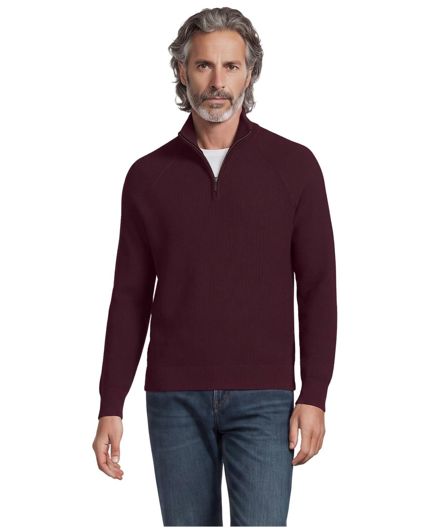 Мужской свитер Lands' End Long Sleeve Washable Merino Wool Quarter Zip, цвет: Бордовый — фото 2
