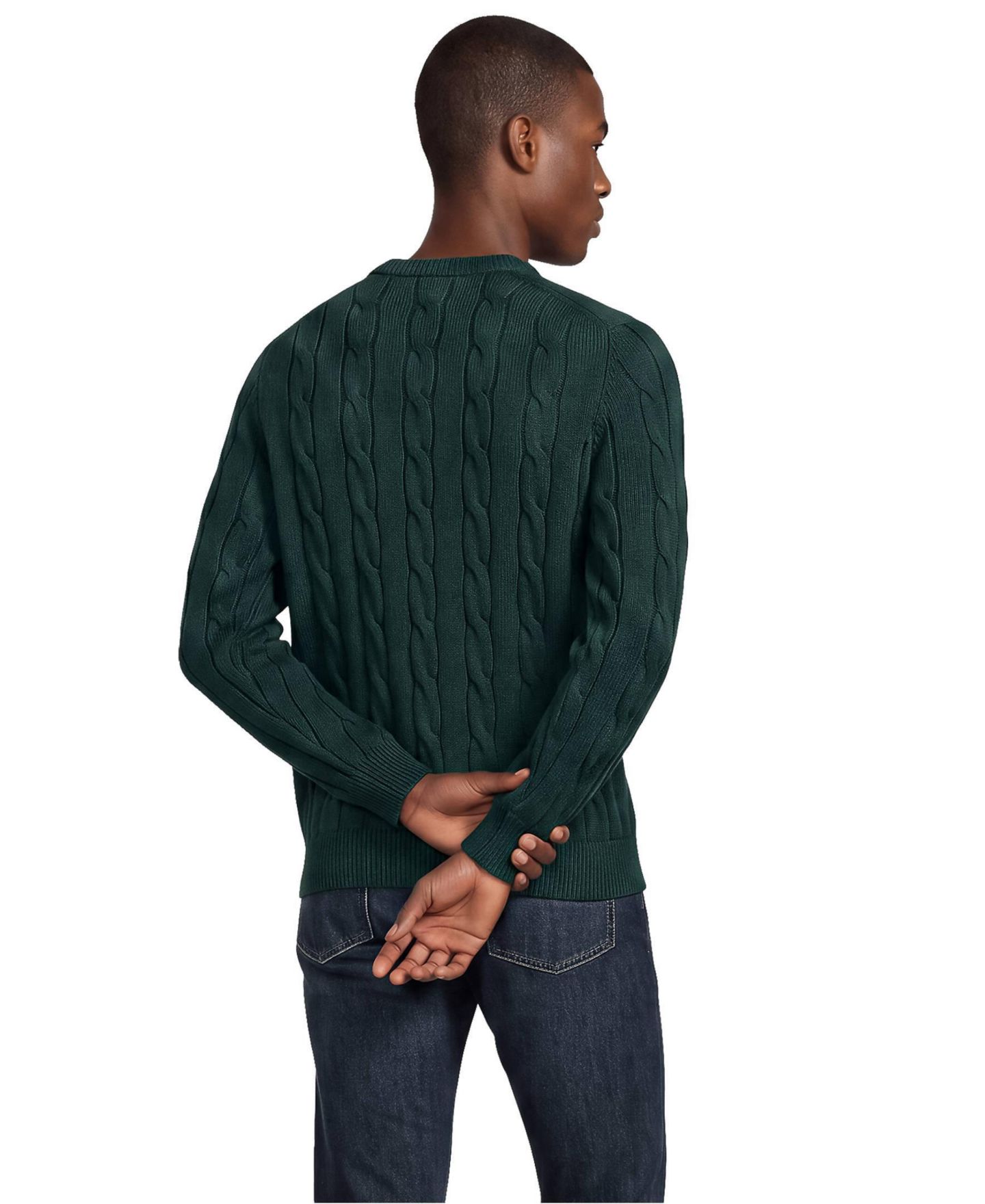 Мужской свитер Lands' End Long Sleeve Drifter Cable Crewneck, цвет: Зелёный — фото 2