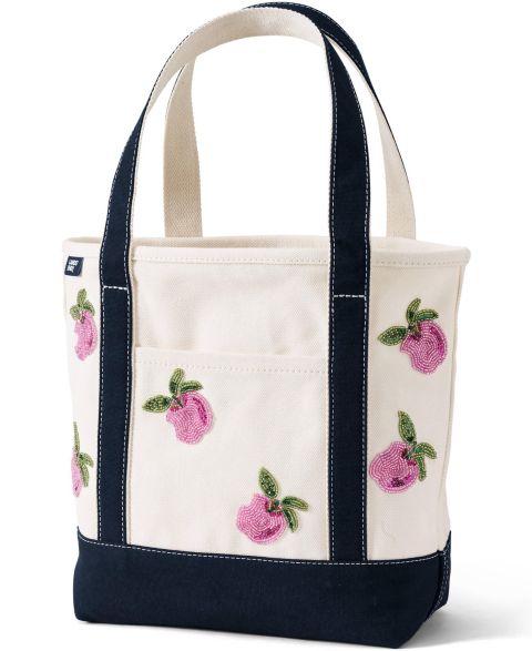 Сумки Lands' End Medium Applique Open Top Canvas Tote, цвет: Натуральный / Тёмно-синий