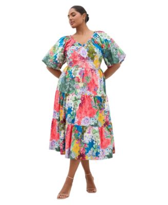 Women's Fantasy Berry Floral Print V Neck Dress