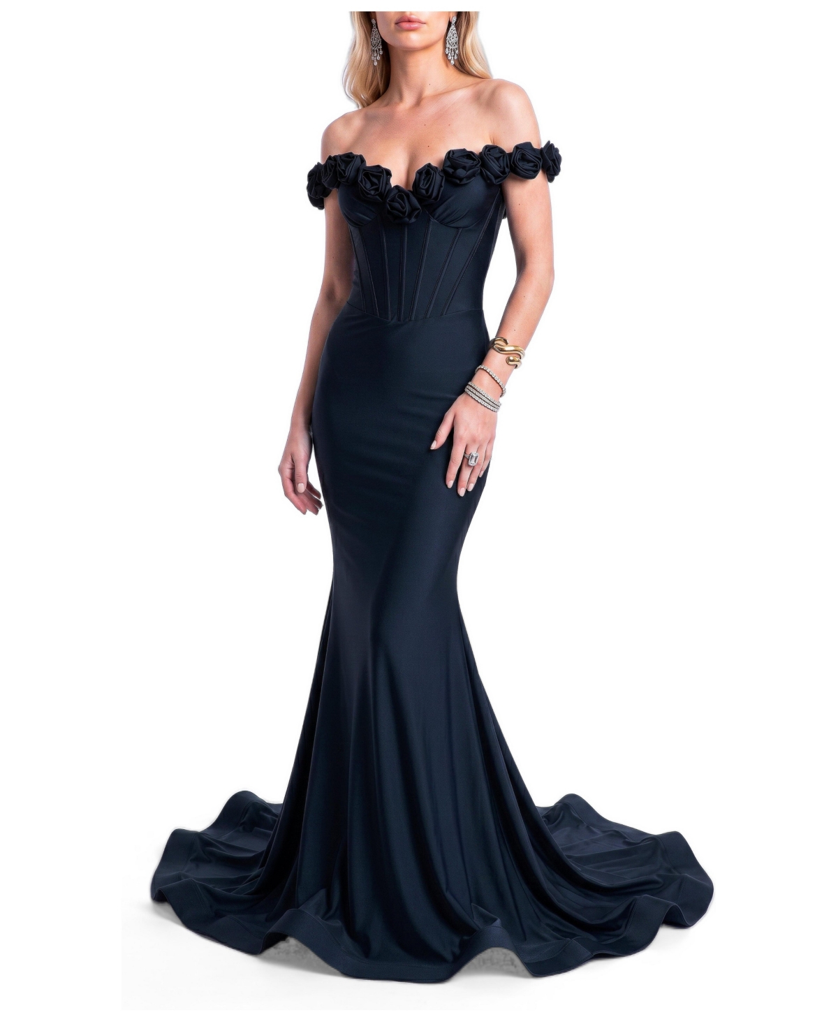 Jessica Angel Women's Rosette Off-Shoulder Mermaid Gown