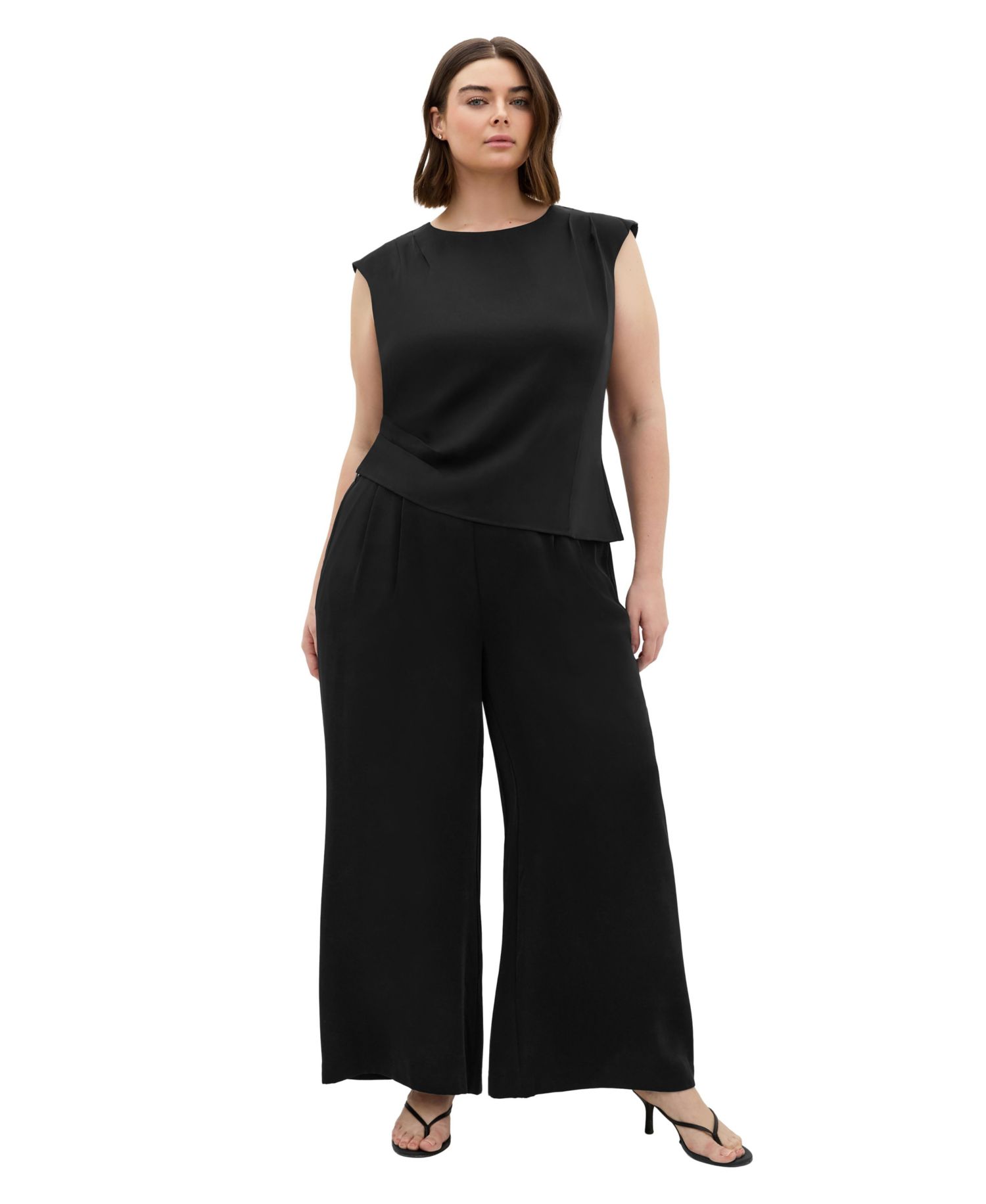 Plus Size Jett Pleated Sateen Wide-Leg Pants