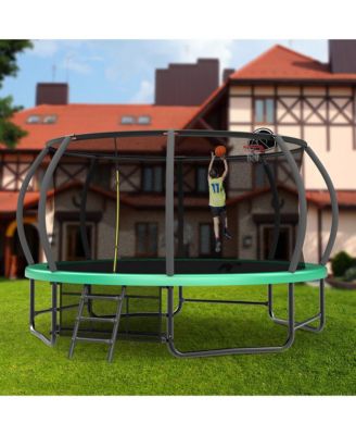 Trampoline with Basketball Hoop - Recreational Trampolines with Ladder ,Shoe Bag and Galvanized Anti-Rust Coating