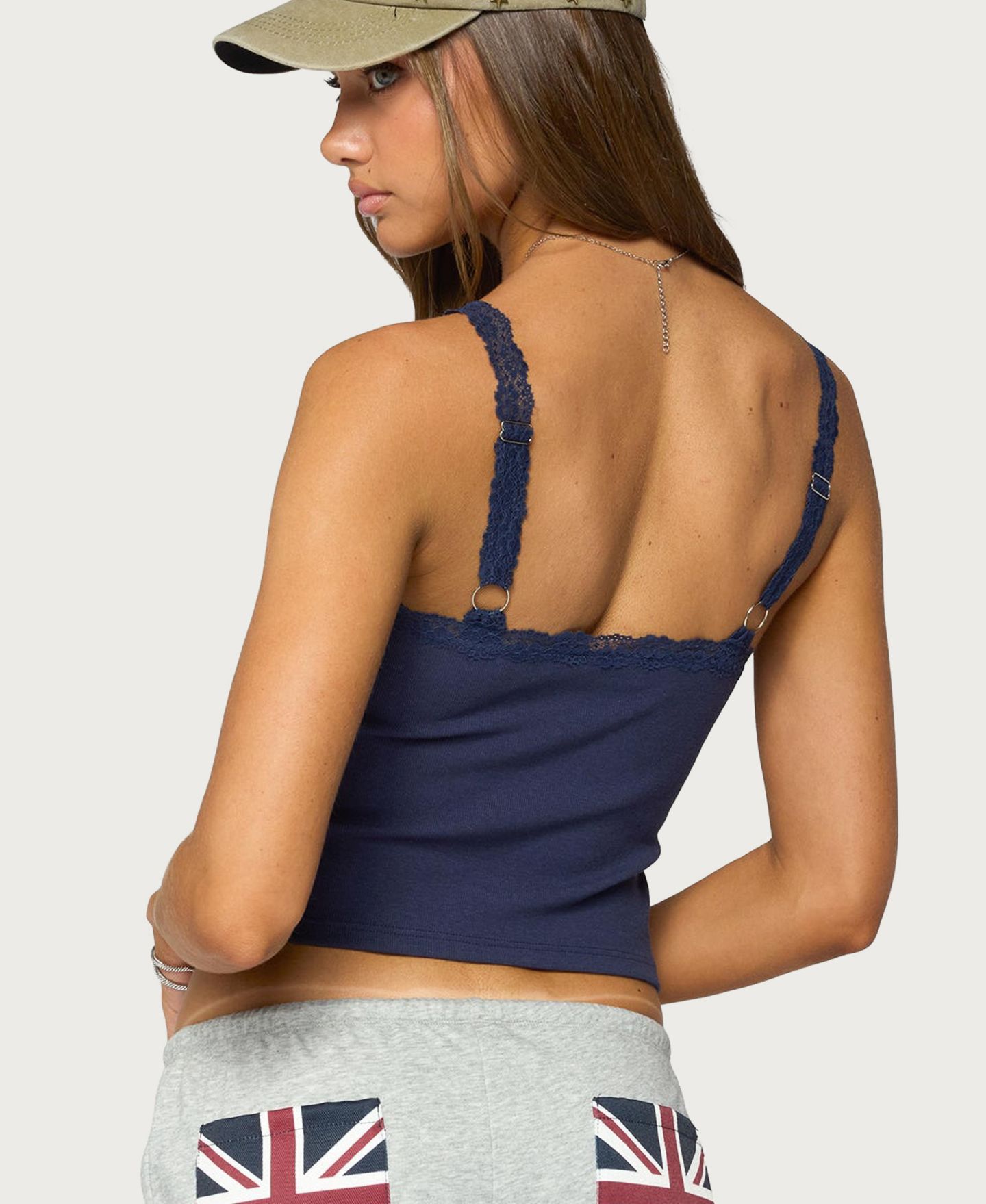 Женский топ Edikted Luschia Lace Trim Scoop Neck, цвет: Тёмно-синий — фото 2