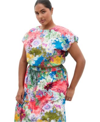 Plus Size Sarina Berry Floral Print Cotton Top